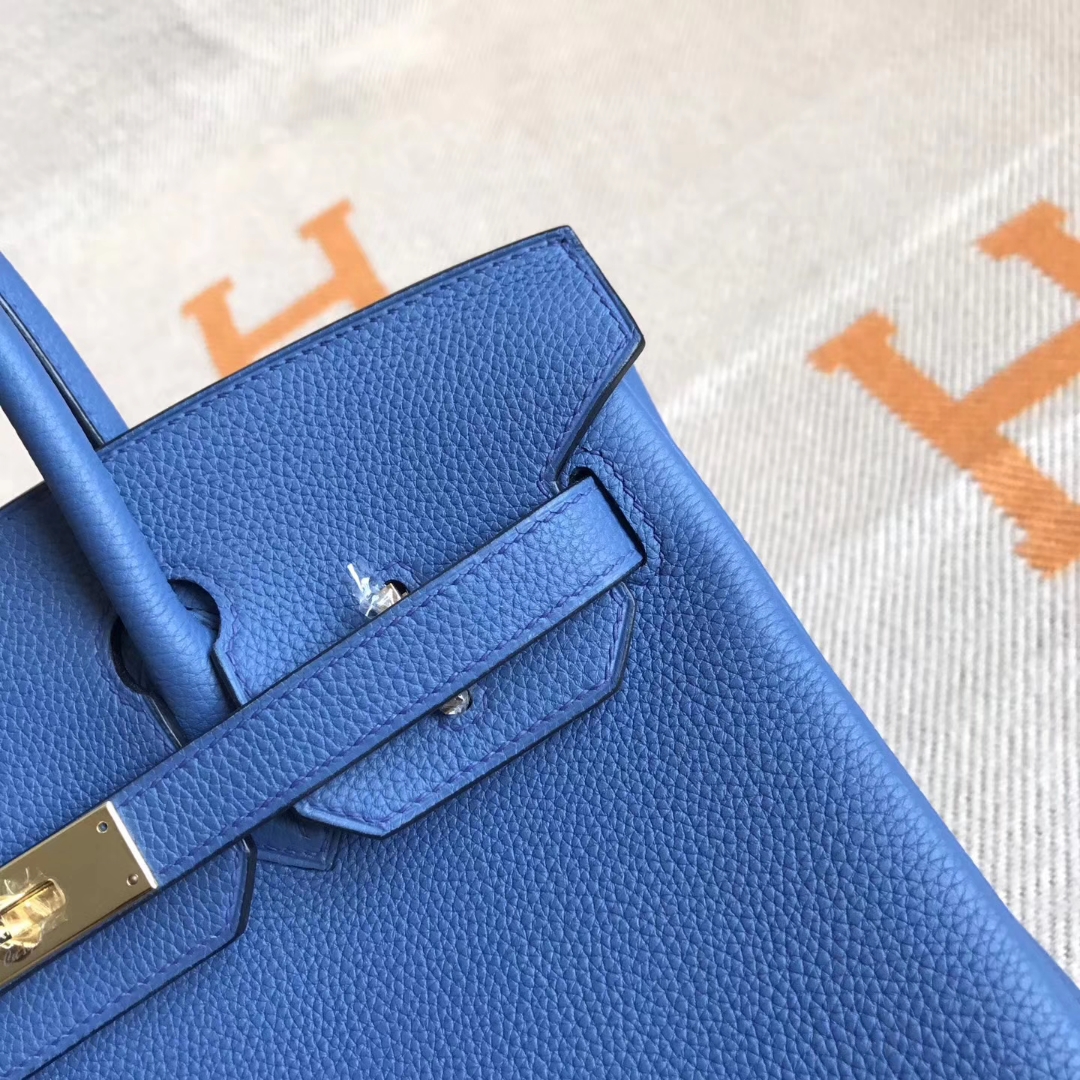 Wholesale Hermes 7W Blue Izmir Togo Calfskin Birkin Bag30CM Gold Hardware