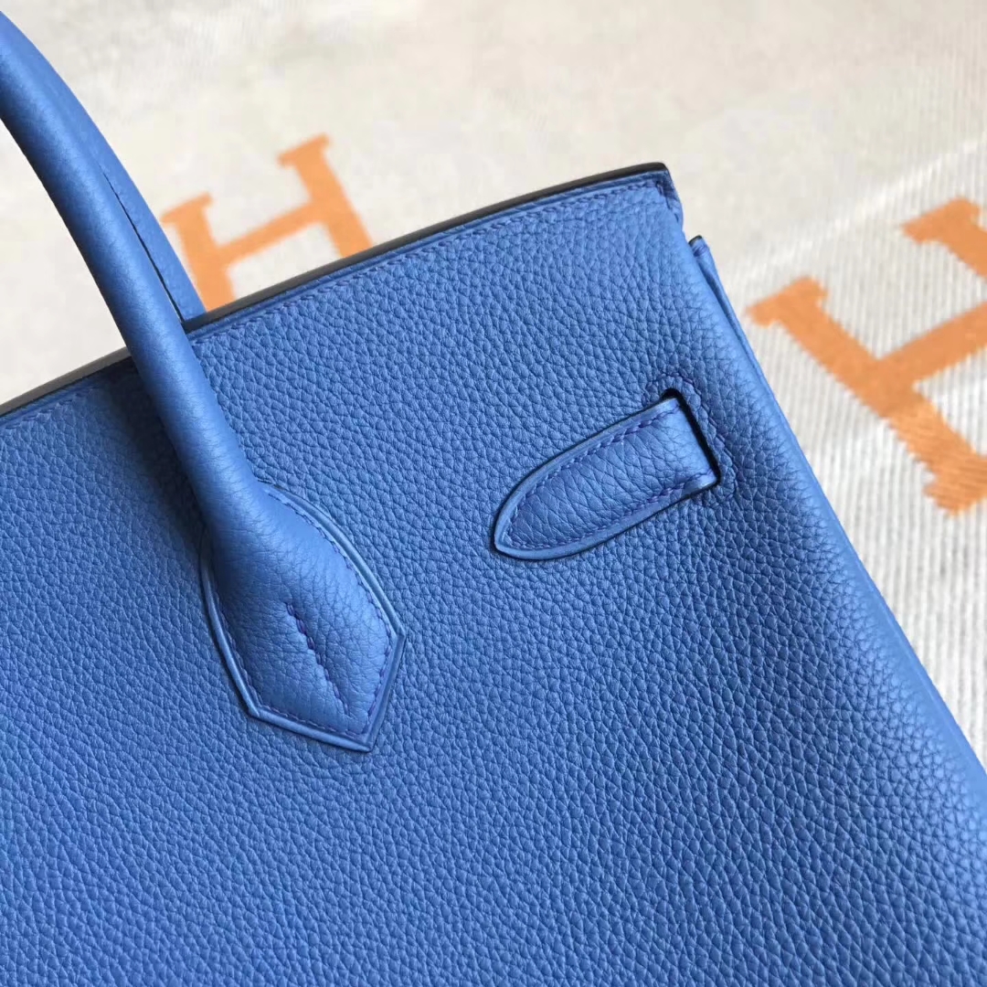 Wholesale Hermes 7W Blue Izmir Togo Calfskin Birkin Bag30CM Gold Hardware