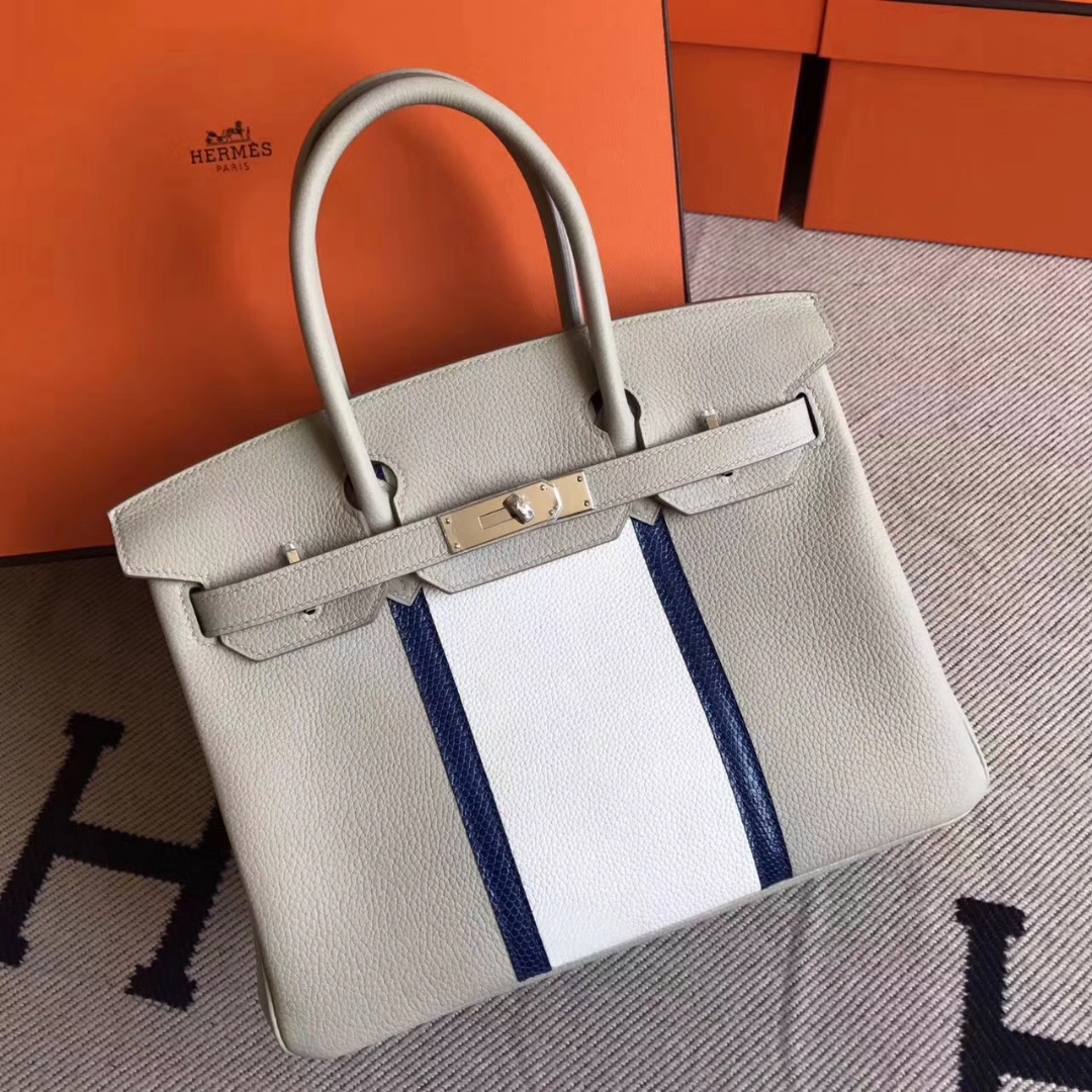 On Sale Hermes CK80 Pearl Grey & 01 Pure White Togo Calfskin Birkin30CM Bag