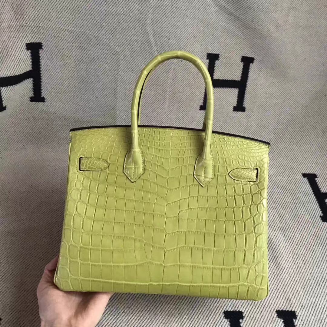 Discount Hermes Apple Green Crocodile Leather Birkin Bag30CM Silver Hardware