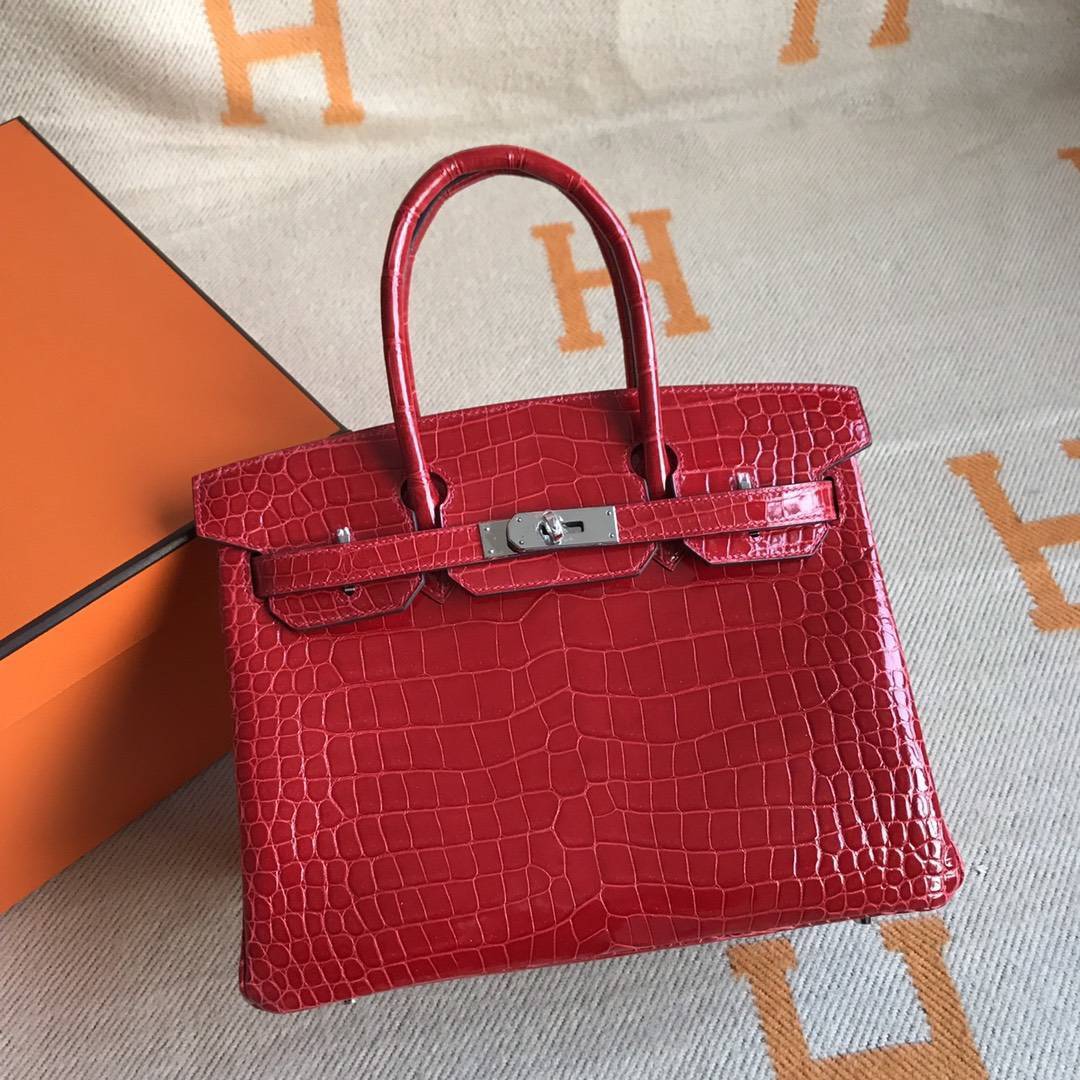 Fashion Hermes Shiny Porosus Crocodile Birkin30CM Tote Bag