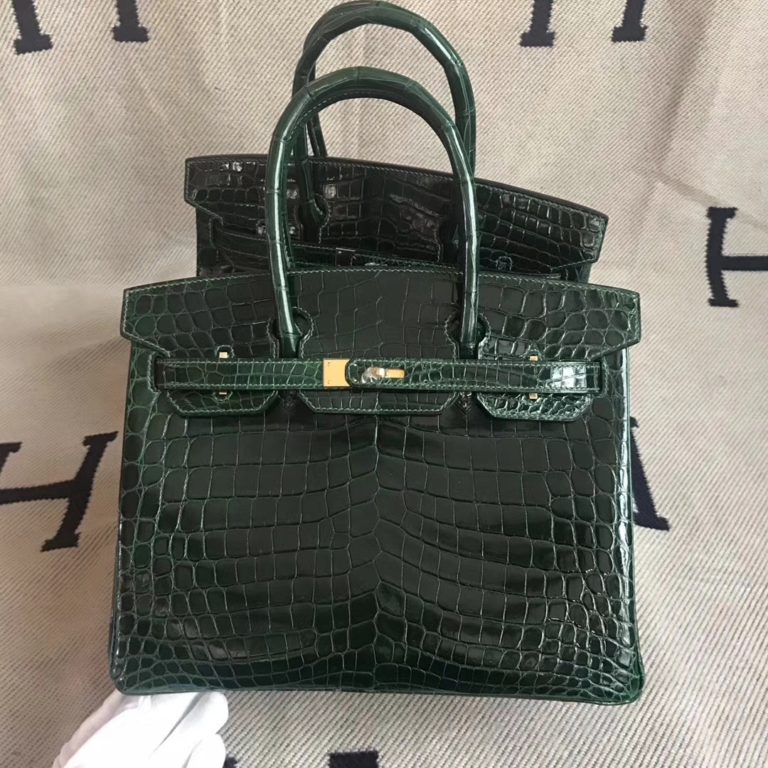 Hermes CK67 Vert Fonce Crocodile Shiny Leather Birkin 30CM Tote Bag