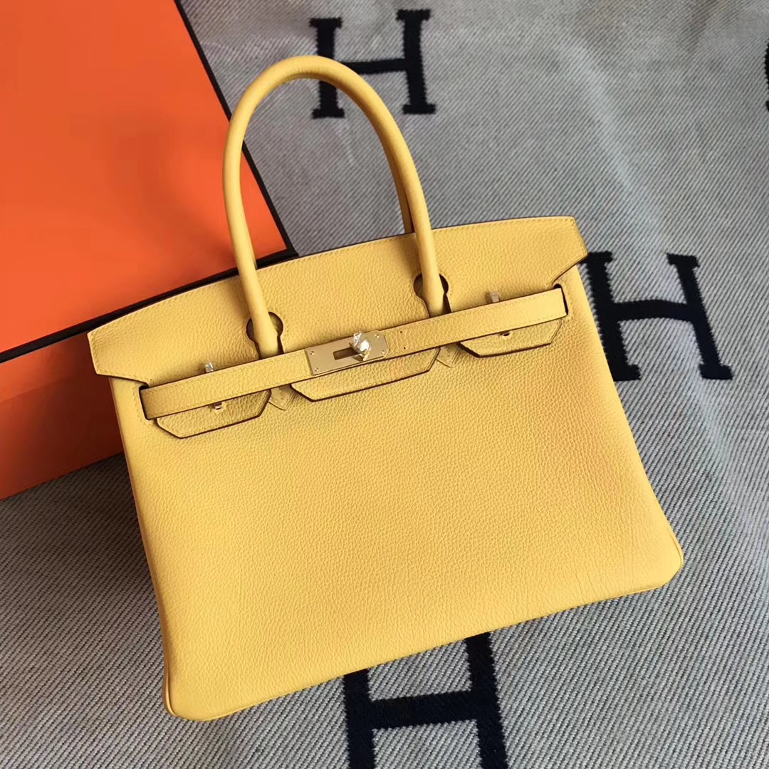 New Arrival Hermes Straw Yellow Togo Calfskin Leather Birkin Bag30CM