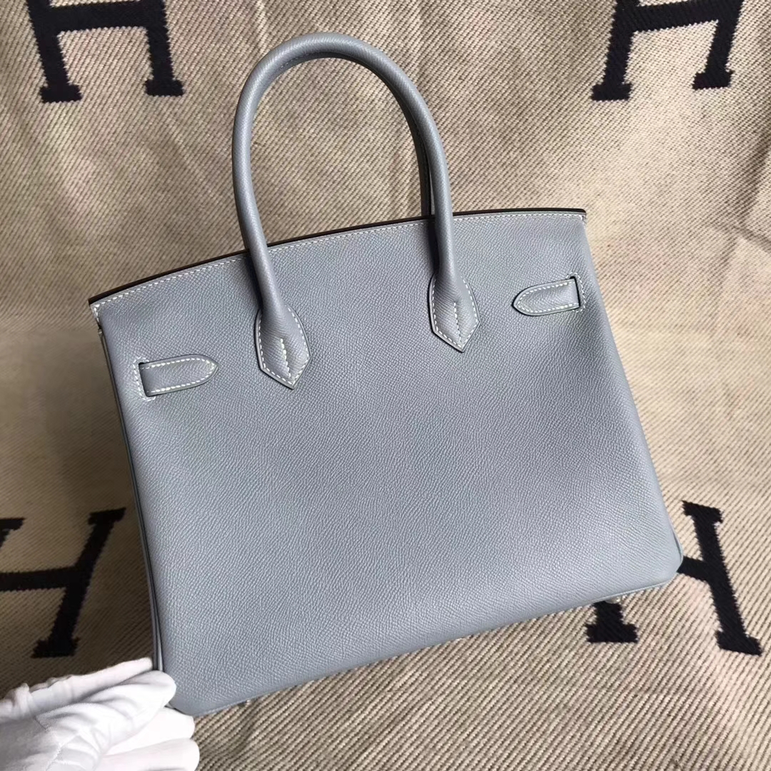 Discount Hermes Epsom Calfskin Birkin30CM Bag in J7 Blue Lin Silver Hardware