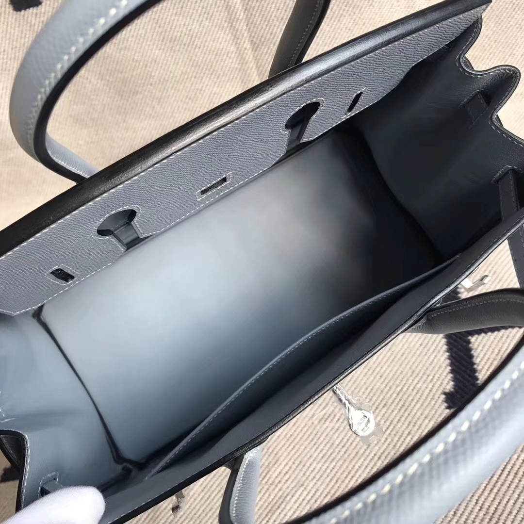 Discount Hermes Epsom Calfskin Birkin30CM Bag in J7 Blue Lin Silver Hardware