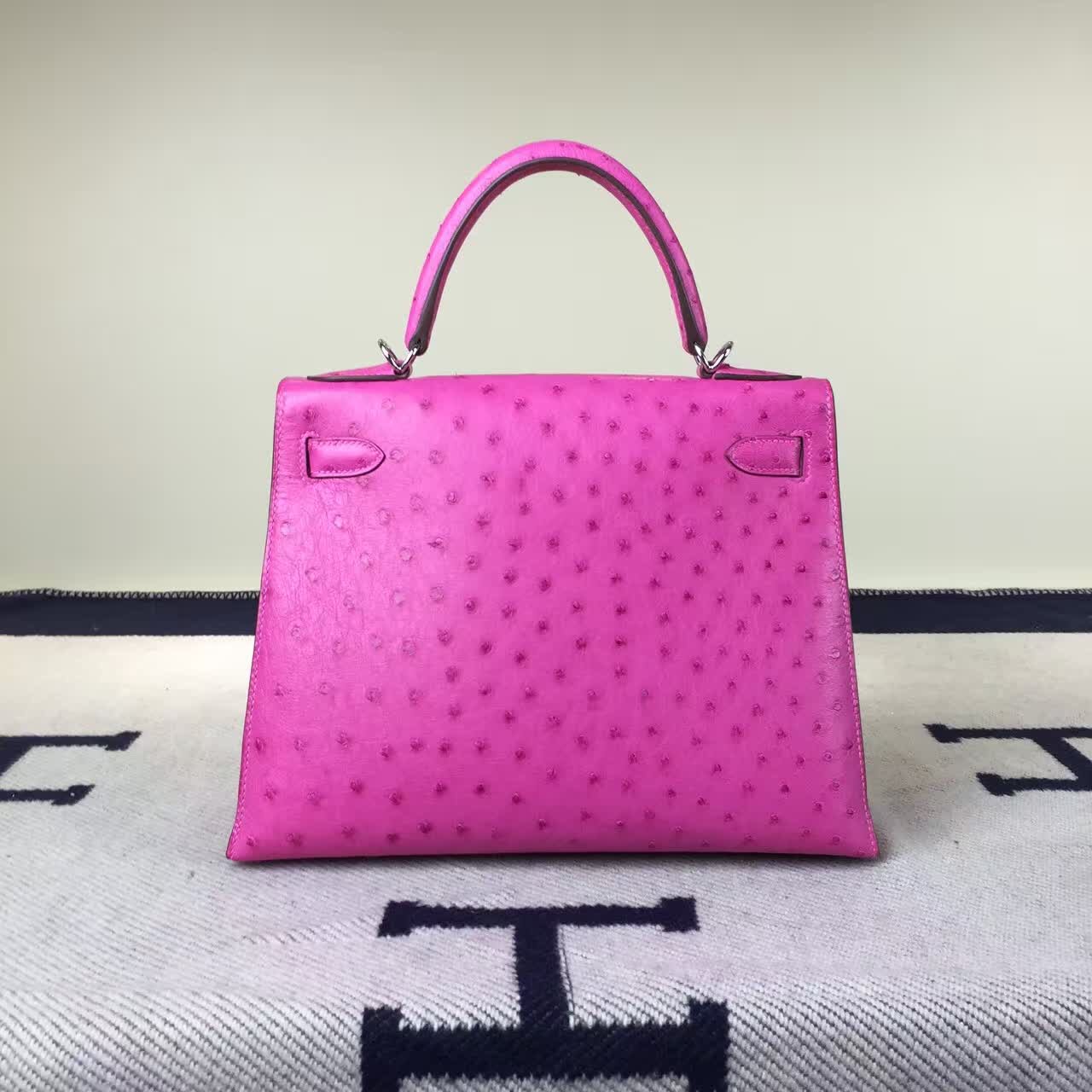 New Fashion Hermes J5 Rose Scheherazade Ostrich Leather Kelly Bag28CM