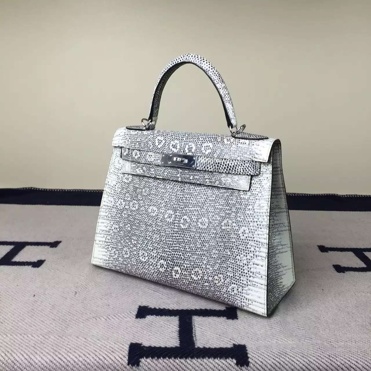 Wholesale Hermes Lizard Leather Sellier Kelly Bag28CM in Nature Corlor