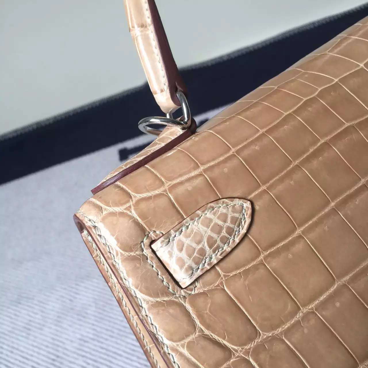 New Arrival Hermes Apricot Crocodile Shiny Leather Kelly Bag28CM