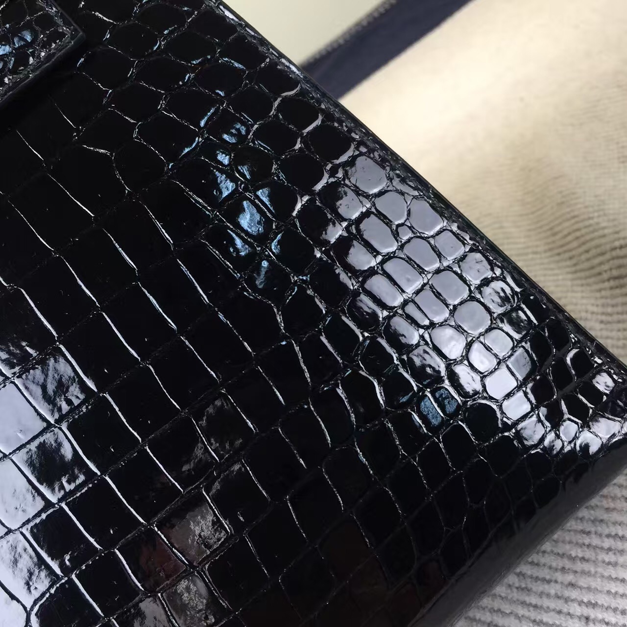 Discount Hermes Kelly Bag 28cm CK89 Black Crocodile Shiny Leather