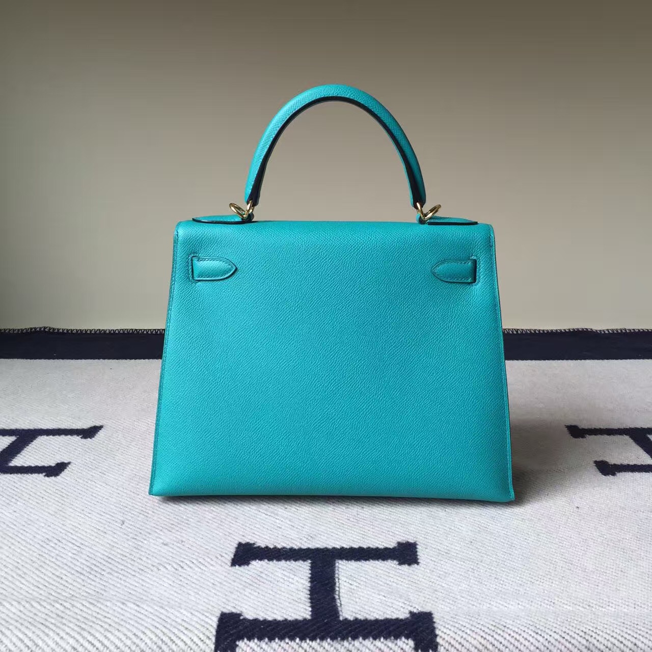 Hand Stitching Hermes 7F Lagon Green Epsom Leather Kelly Bag28CM