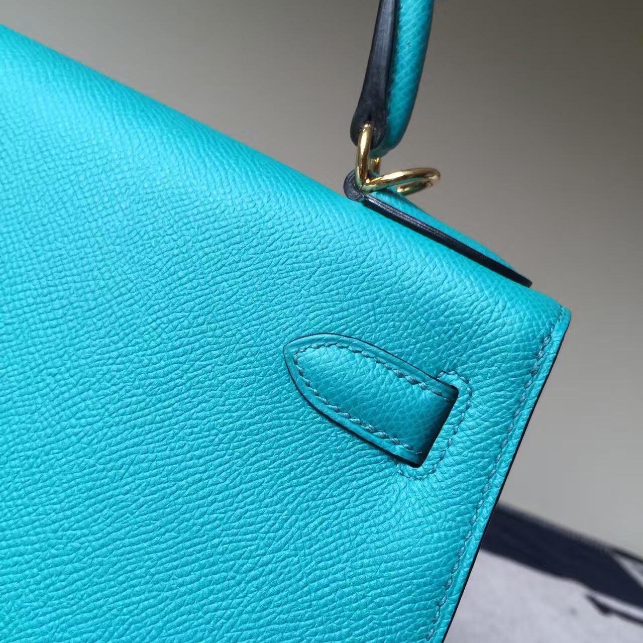 Hand Stitching Hermes 7F Lagon Green Epsom Leather Kelly Bag28CM