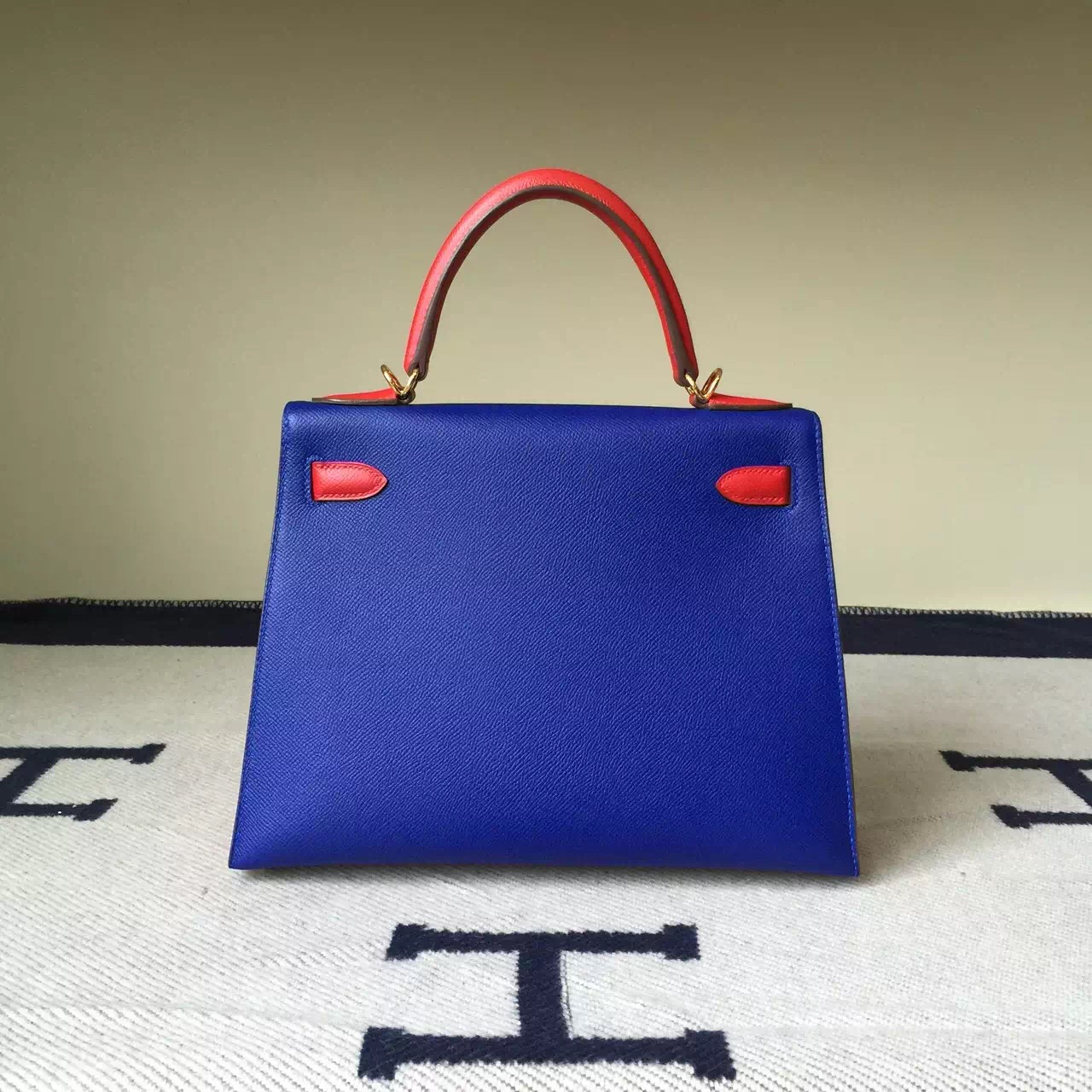 On Sale Hermes Color Blocking Epsom Leather Sellier Kelly Bag28CM