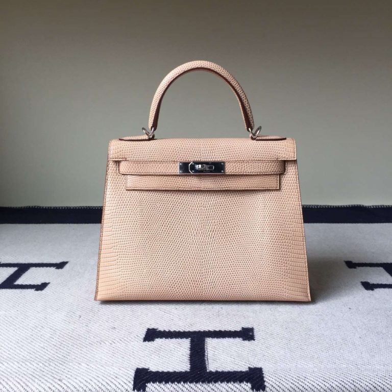 Hermes Apricot Lizard Leather Sellier Kelly Bag  28CM