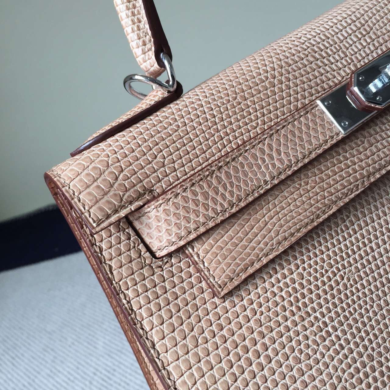 Cheap Hermes Apricot Lizard Leather Sellier Kelly Bag 28CM