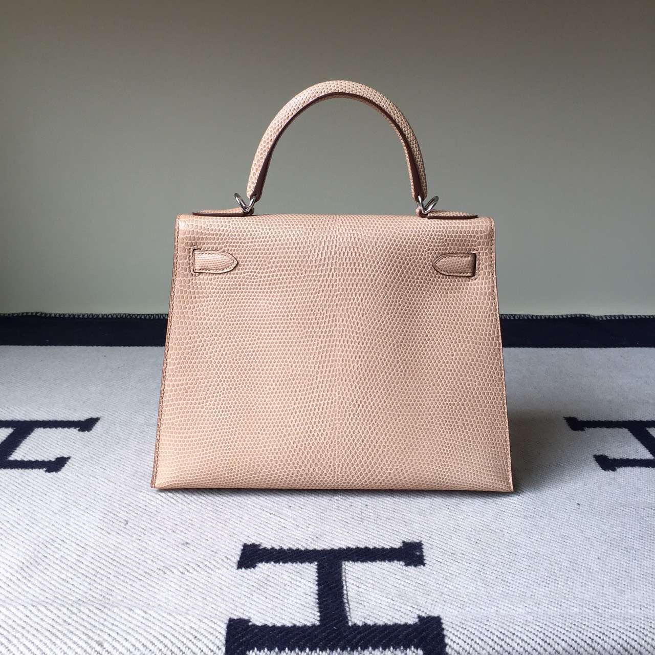 Cheap Hermes Apricot Lizard Leather Sellier Kelly Bag 28CM