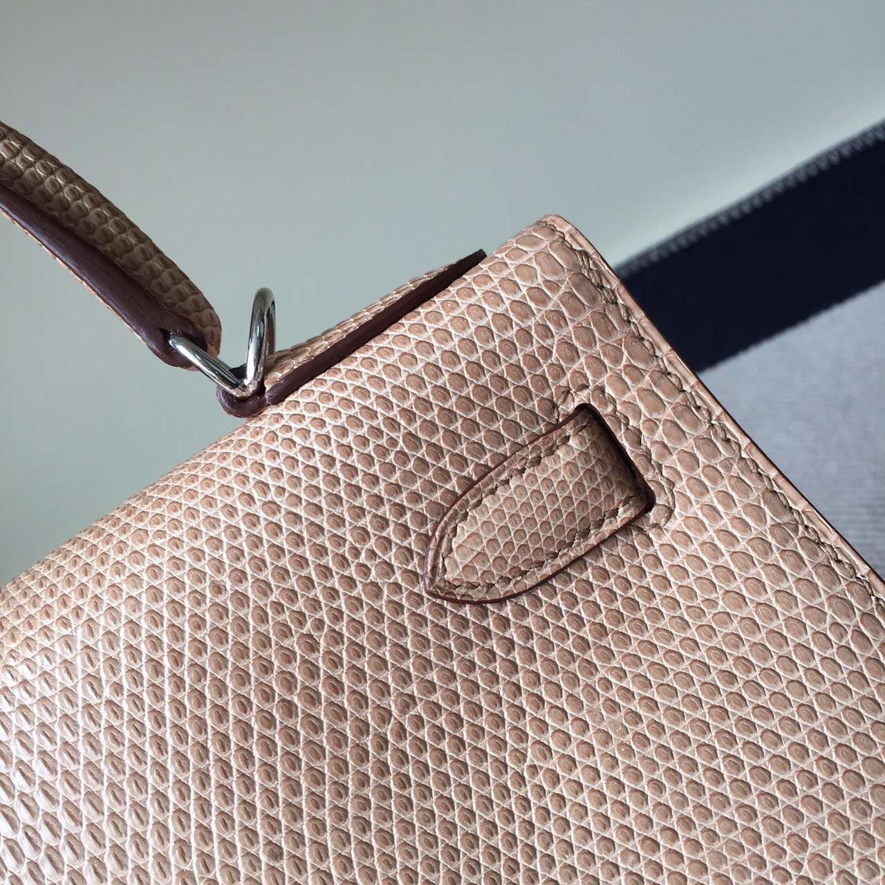 Cheap Hermes Apricot Lizard Leather Sellier Kelly Bag 28CM