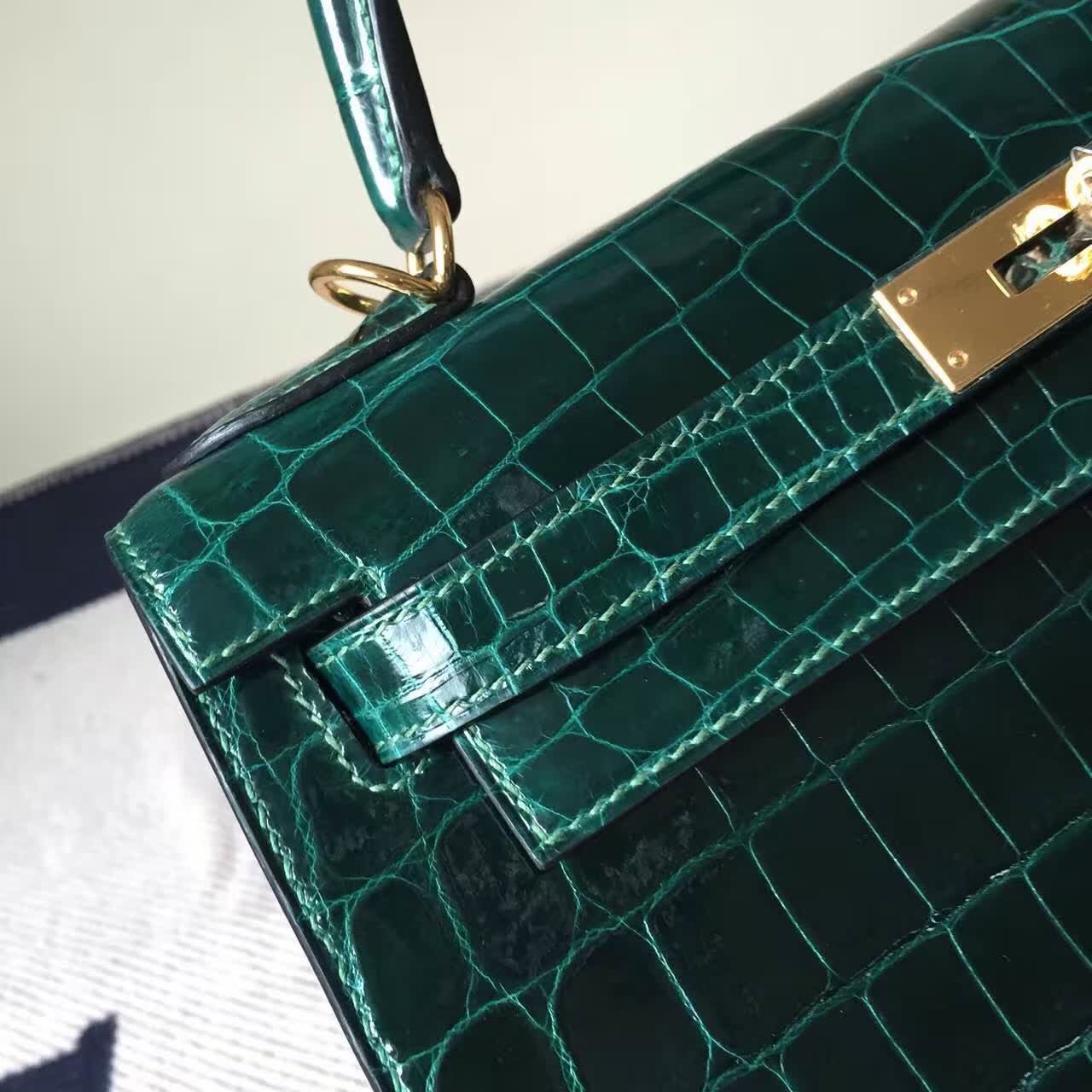 Discount Hermes CK67 Vert Fonce Crocodile Shiny Leather Sellier Kelly Bag28CM