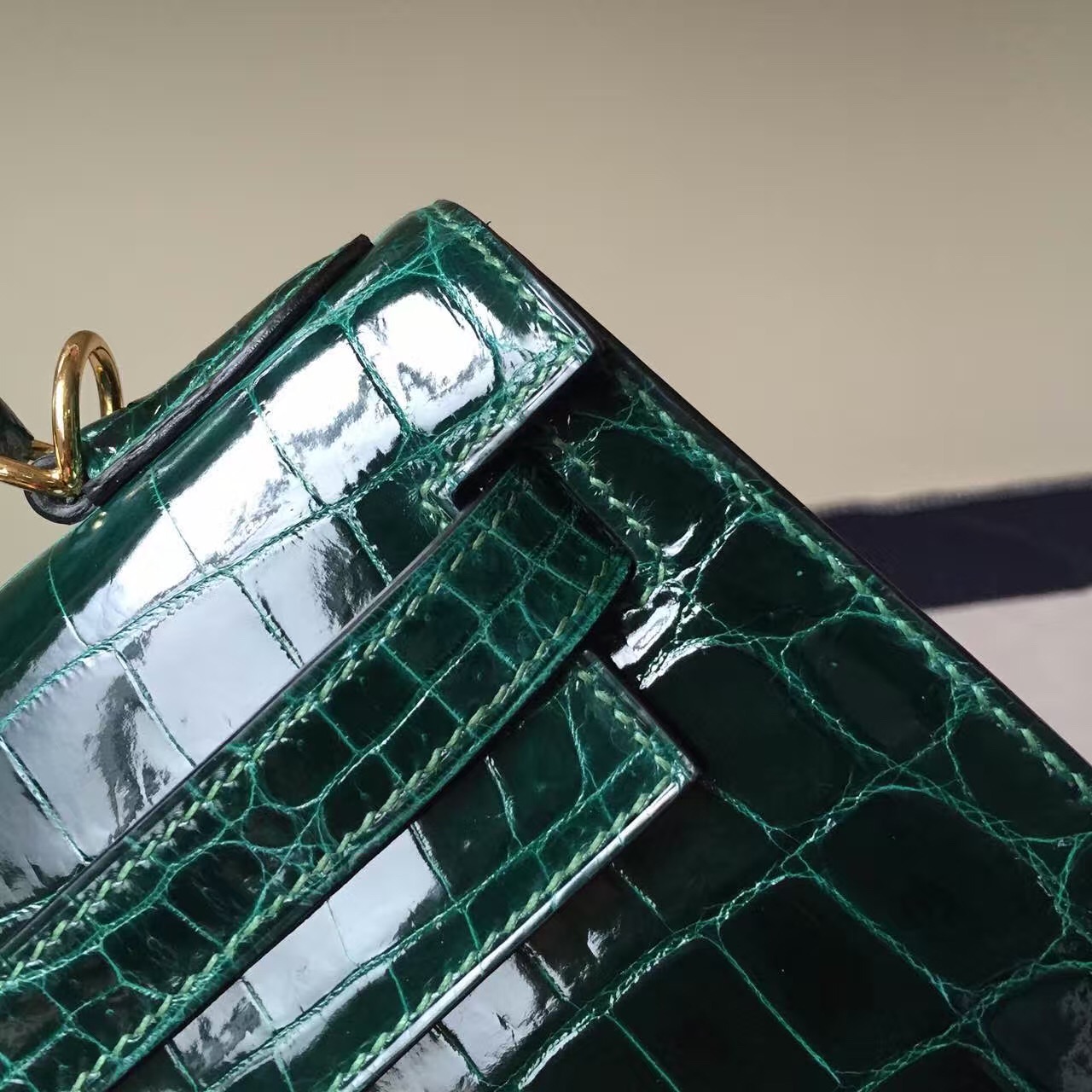 Discount Hermes CK67 Vert Fonce Crocodile Shiny Leather Sellier Kelly Bag28CM