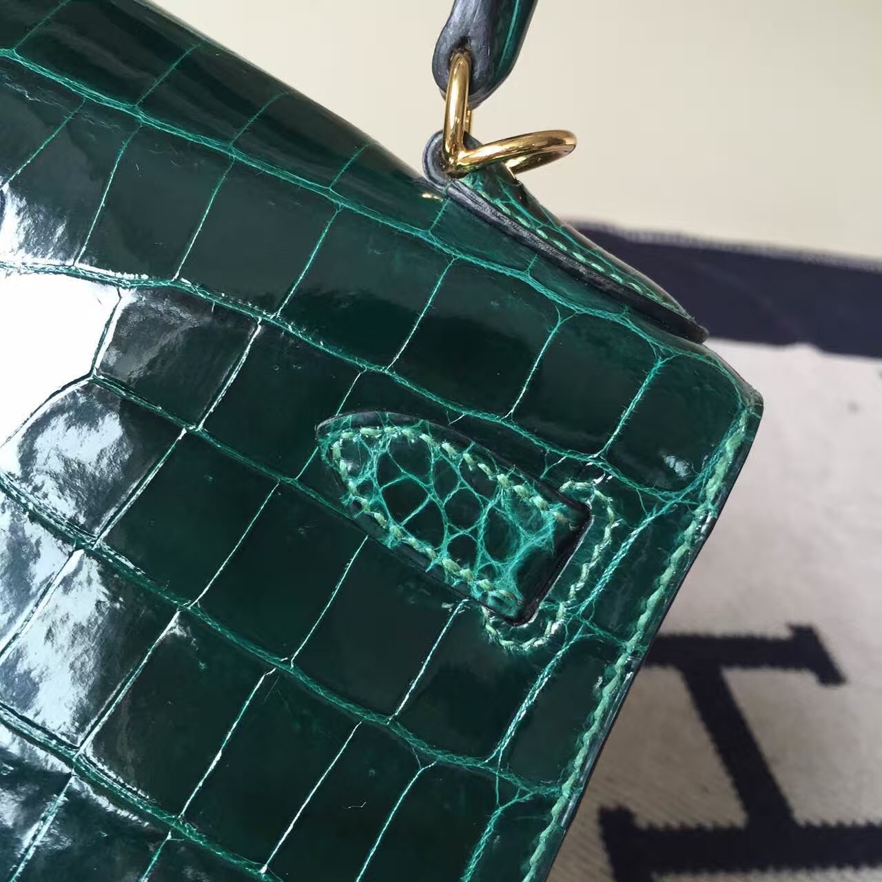 Discount Hermes CK67 Vert Fonce Crocodile Shiny Leather Sellier Kelly Bag28CM