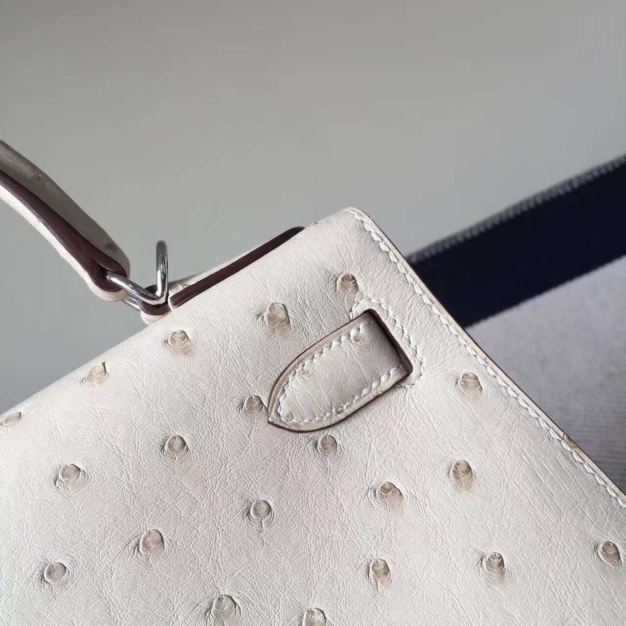On Line Hermes 3C Wool White Ostrich Leather Sellier Kelly28CM Tote Bag