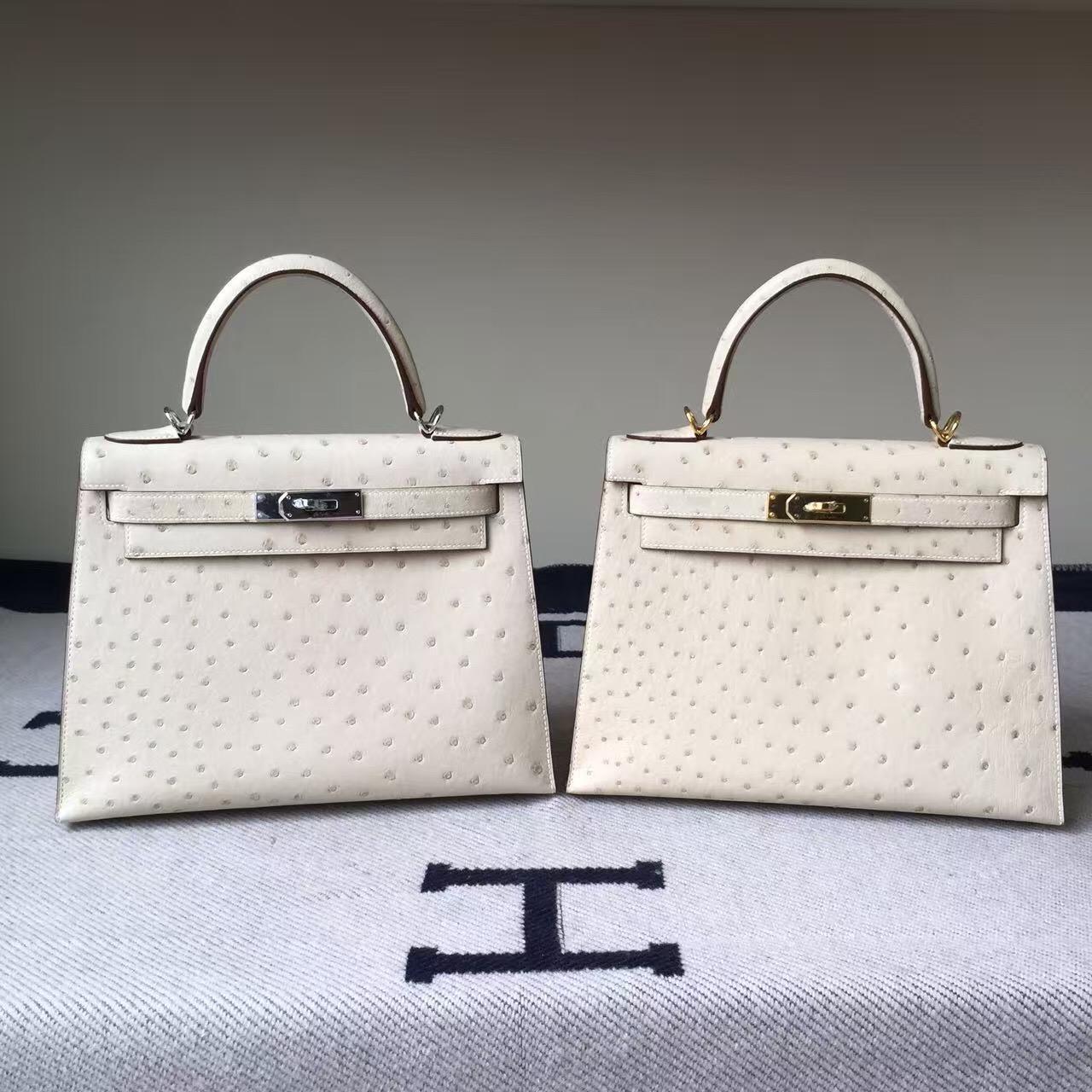 On Line Hermes 3C Wool White Ostrich Leather Sellier Kelly28CM Tote Bag