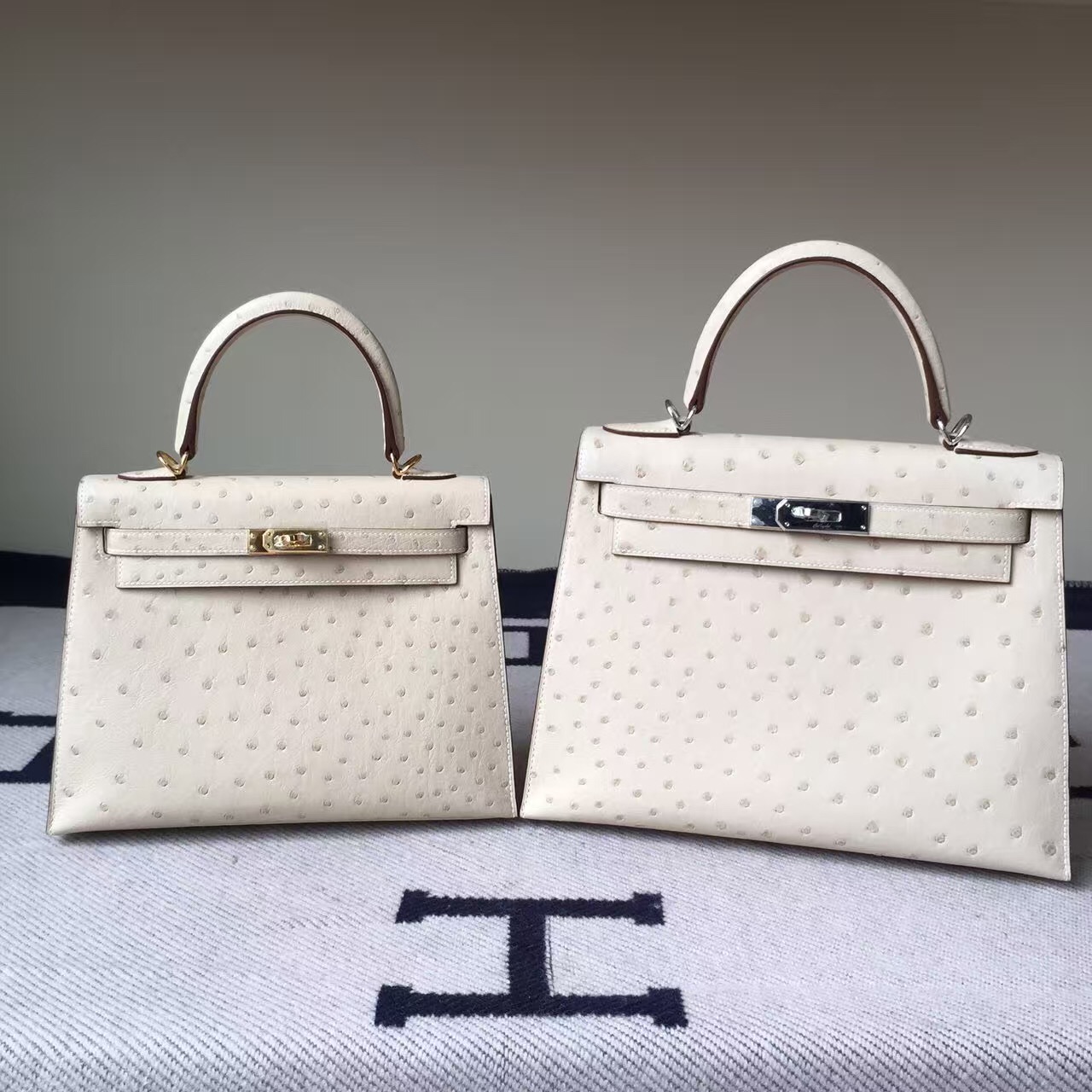 On Line Hermes 3C Wool White Ostrich Leather Sellier Kelly28CM Tote Bag