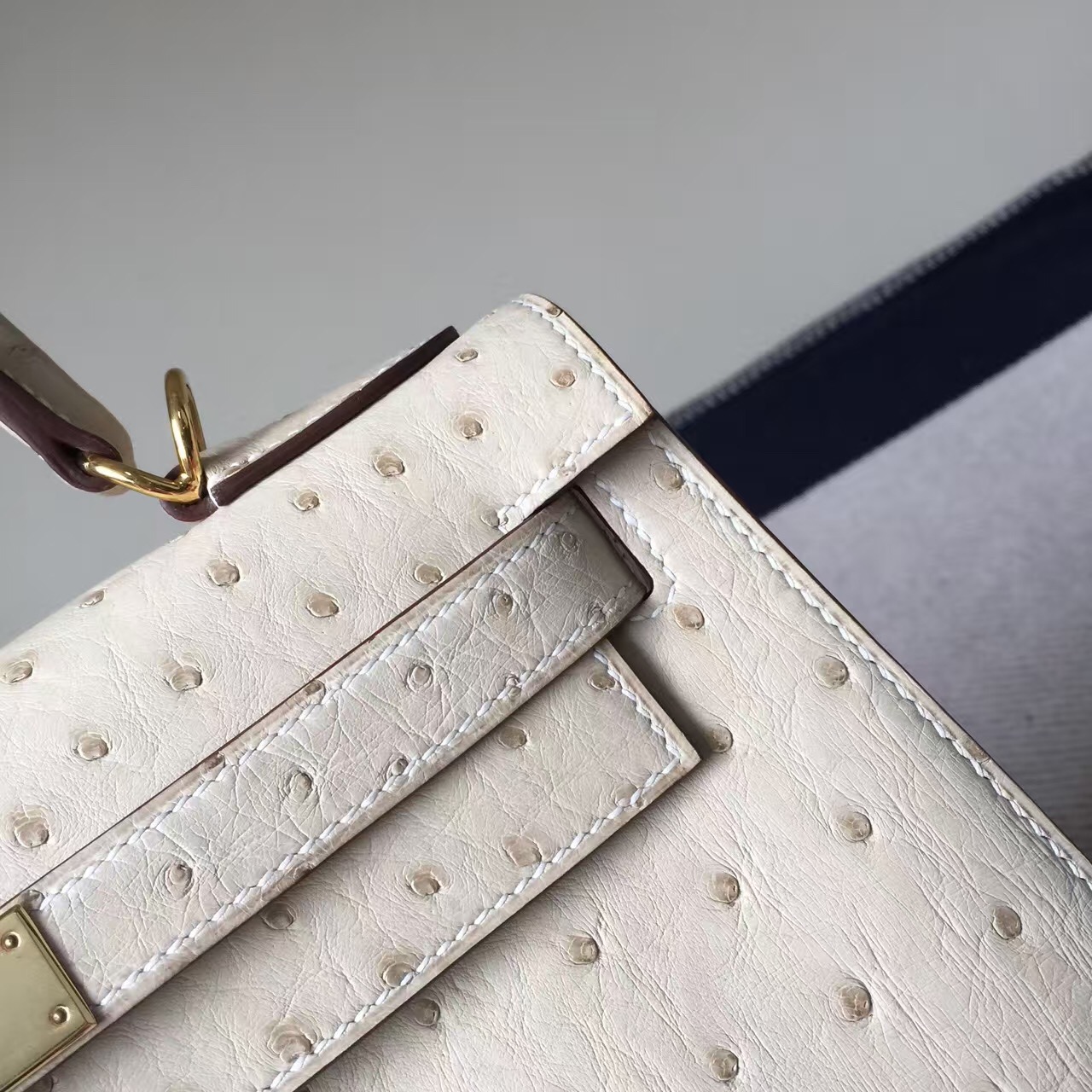 On Line Hermes 3C Wool White Ostrich Leather Sellier Kelly28CM Tote Bag