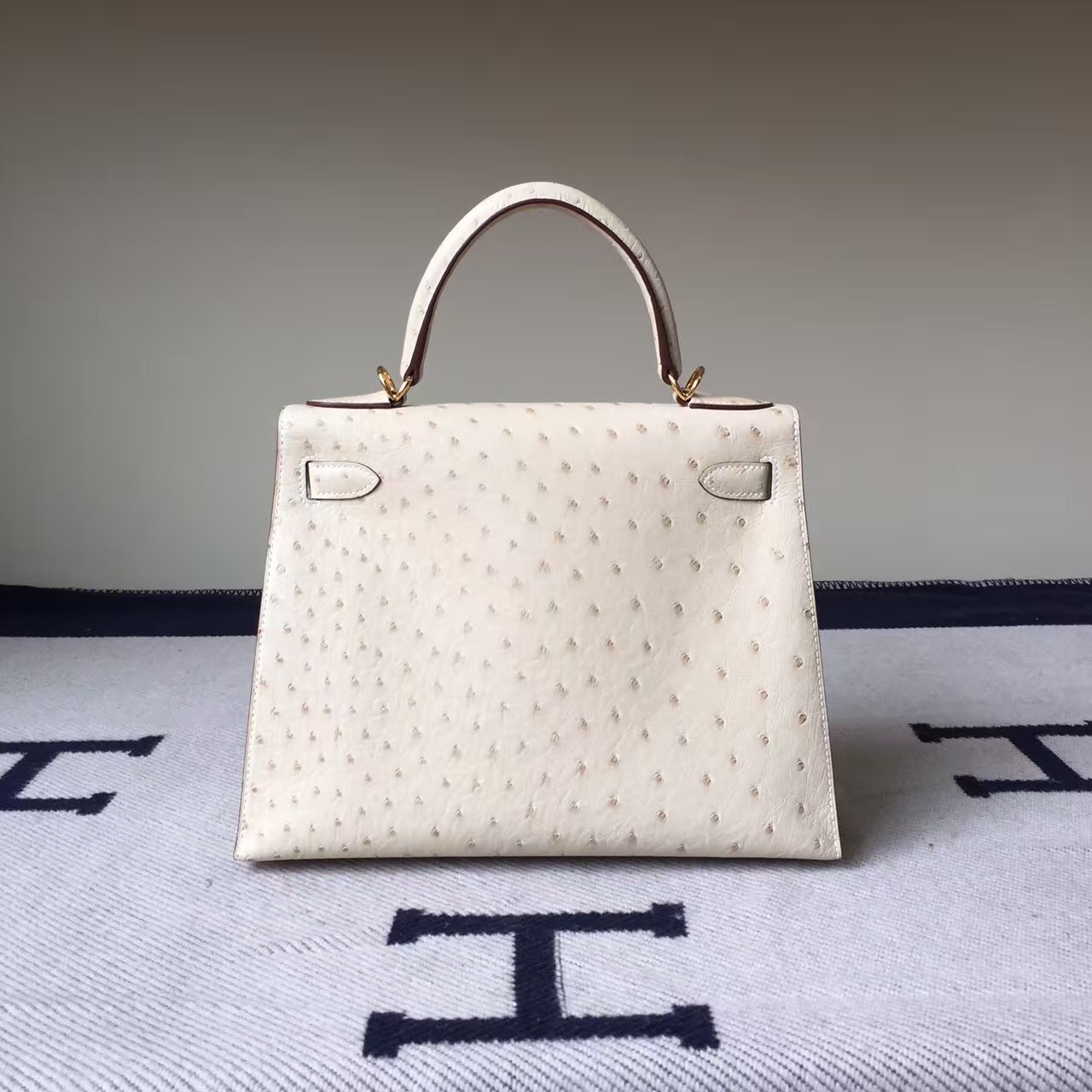 On Line Hermes 3C Wool White Ostrich Leather Sellier Kelly28CM Tote Bag