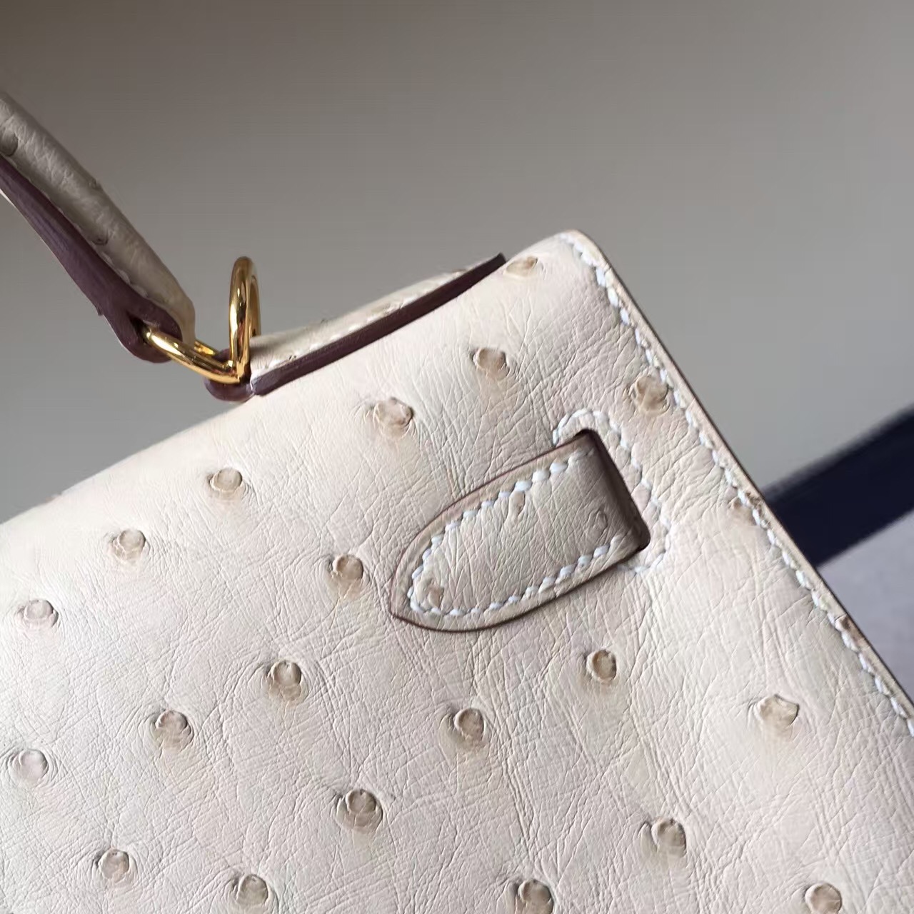 On Line Hermes 3C Wool White Ostrich Leather Sellier Kelly28CM Tote Bag