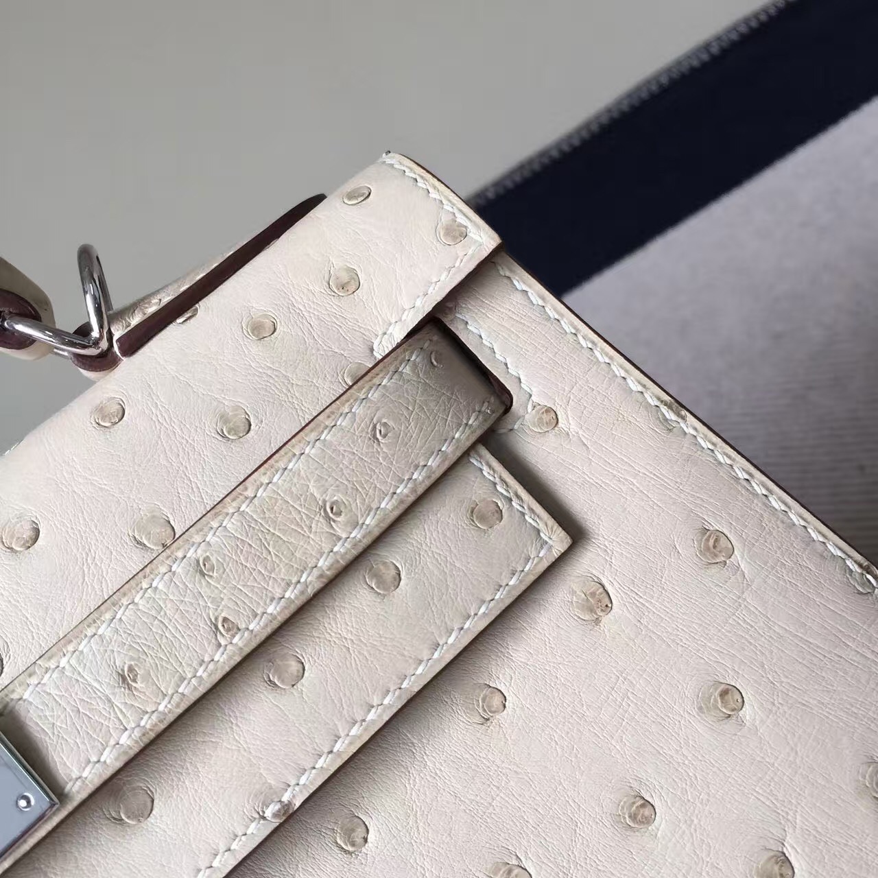 On Line Hermes 3C Wool White Ostrich Leather Sellier Kelly28CM Tote Bag