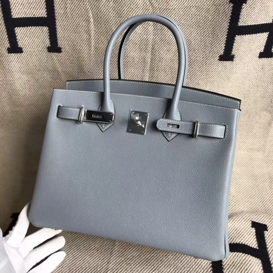 Discount Hermes Epsom Calfskin Birkin30CM Bag in J7 Blue Lin Silver Hardware