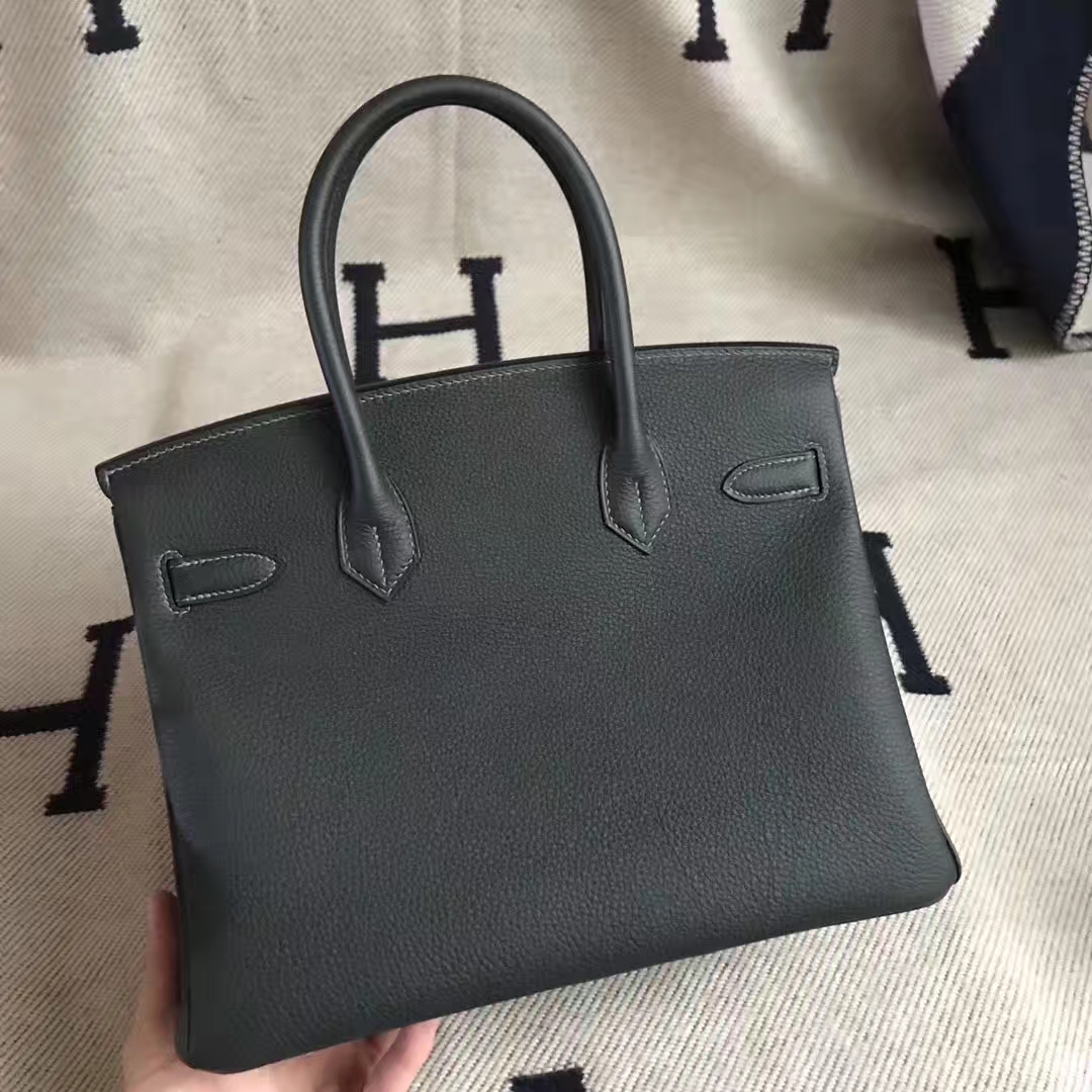Elegant Hermes CK88 Graphite Grey Togo Calfskin & Apricot Lizard Skin Birkin30CM Bag