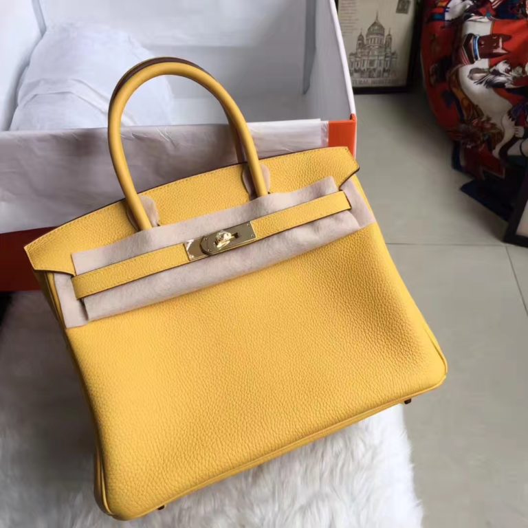 Hermes 2H Fennel Yellow Togo Calfskin Birkin Tote Bag 30CM