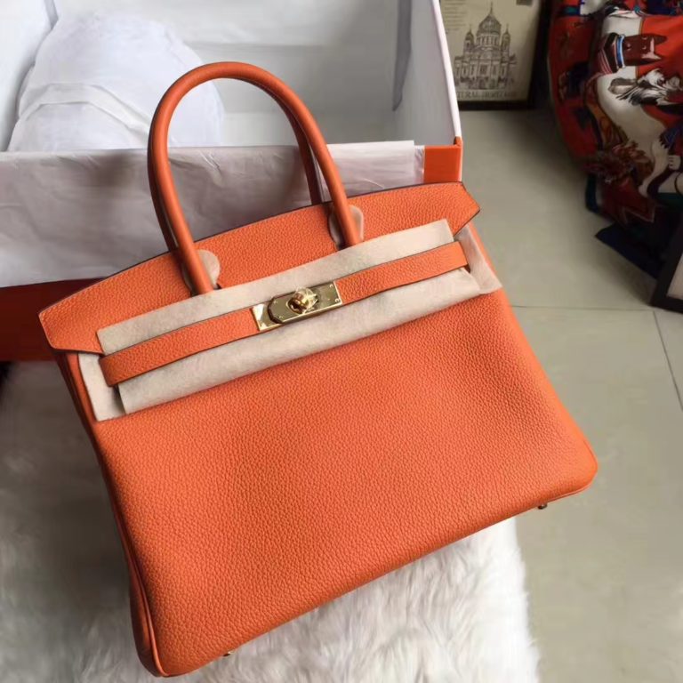 Hermes 93 Orange Togo Calfskin Leather Birkin 30CM Tote Bag