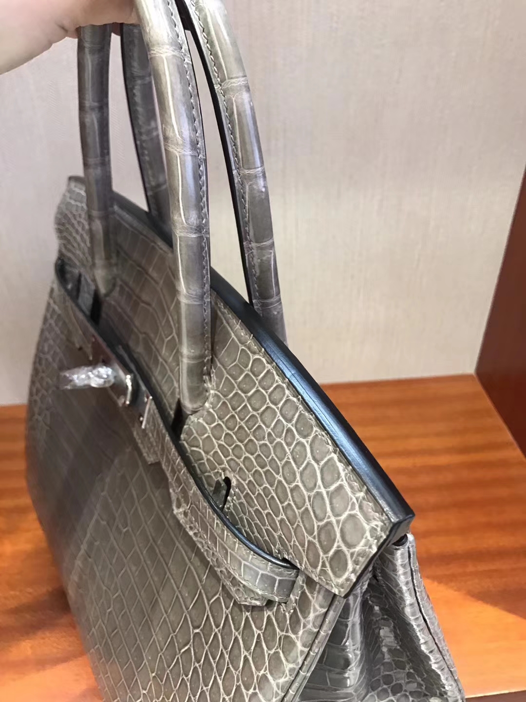 Luxury Hermes C81 Gris Tourterelle Shiny Crocodile Leather Birkin30cm Bag