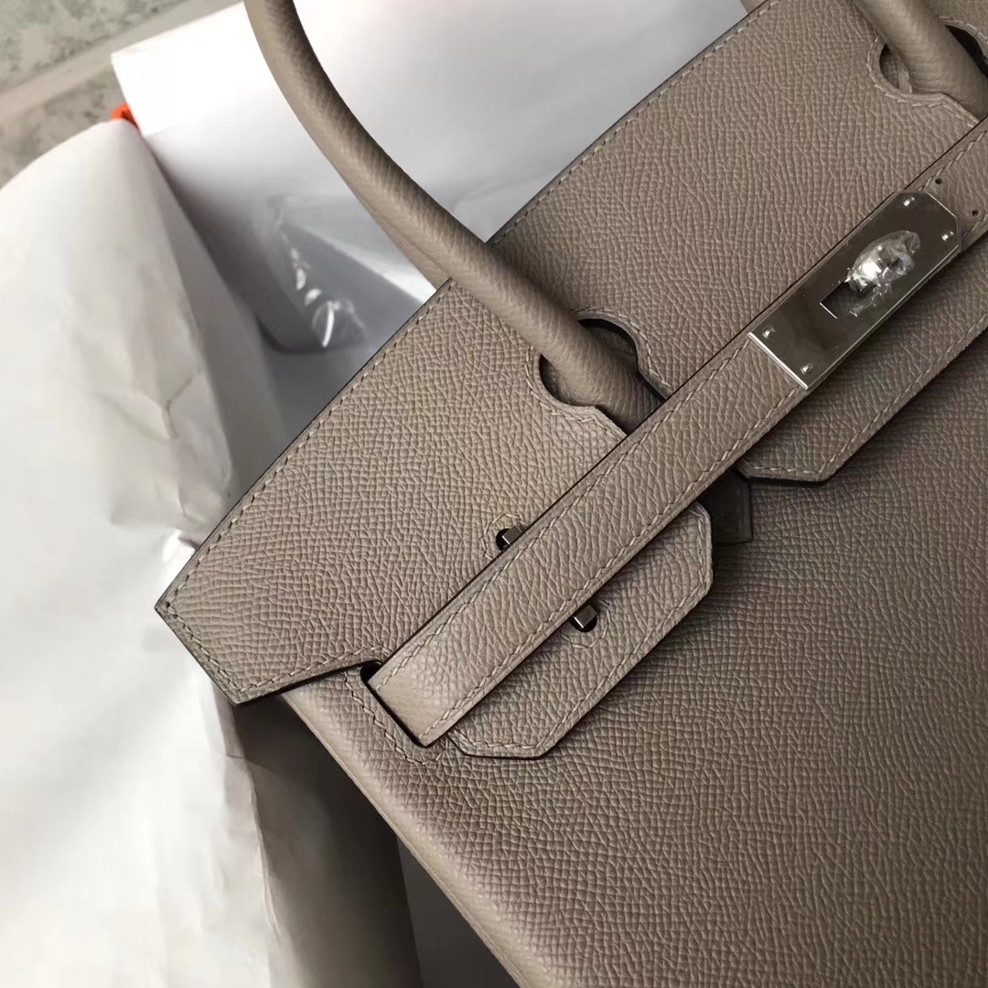 Hand Stitching Hermes 8M Gris Asphite Epsom Calfskin Birkin30cm Bag Silver Hardware