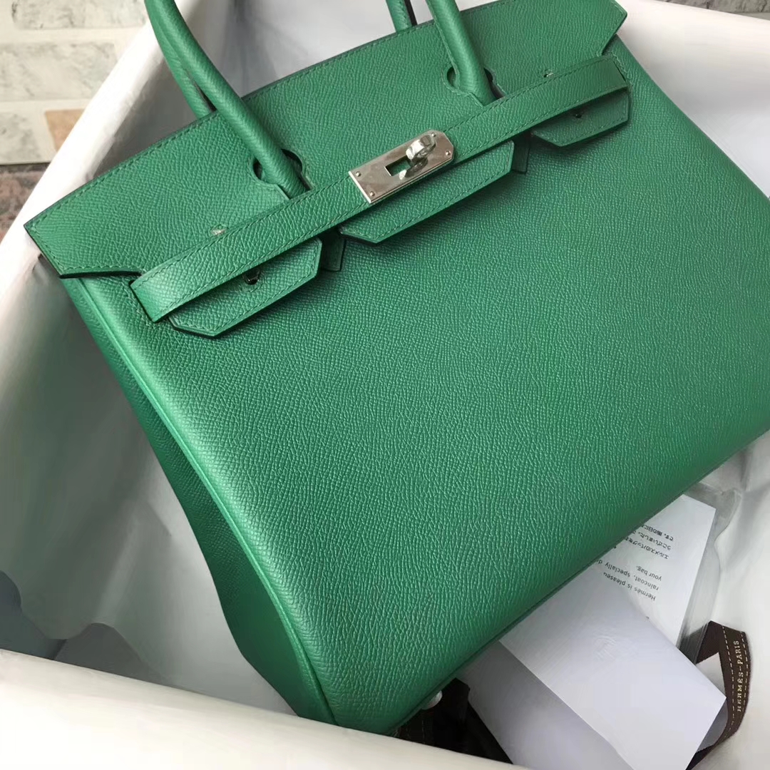 Hand Stitching Hermes Epsom Calfskin Birkin Bag30CM in U4 Mint Green Silver Hardware