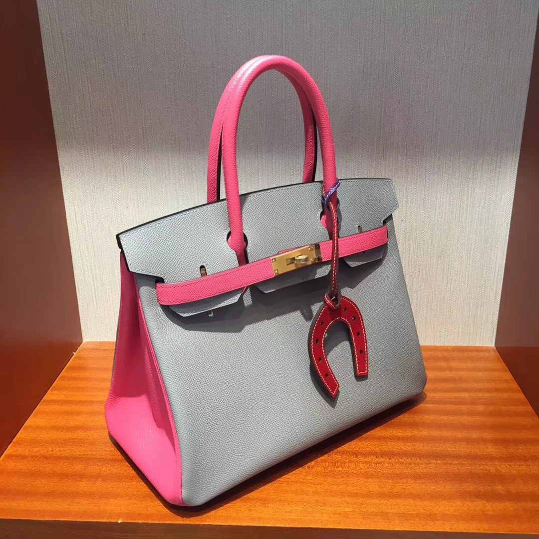 On Sale Hermes 4Z Gris Mouette &#038; 8W Rose Lipstick Epsom Calfskin Birkin30cm Bag