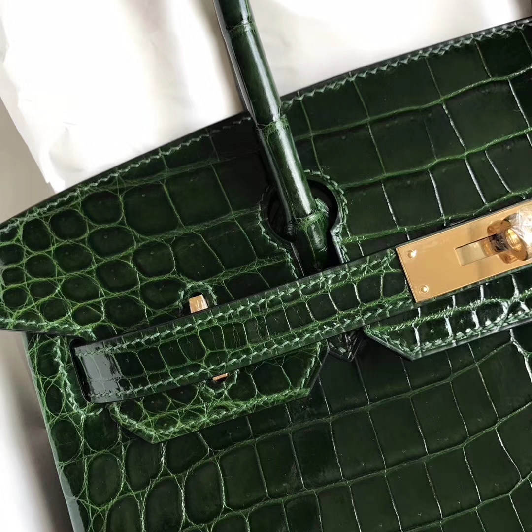 Noble Hermes CK67 Vert Fonce Shiny Crocodile Leather Birkin30CM Bag