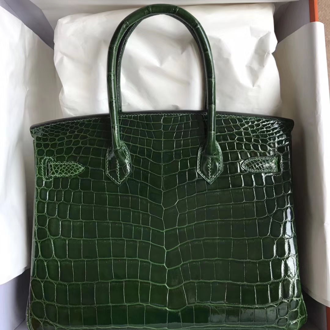 Noble Hermes CK67 Vert Fonce Shiny Crocodile Leather Birkin30CM Bag