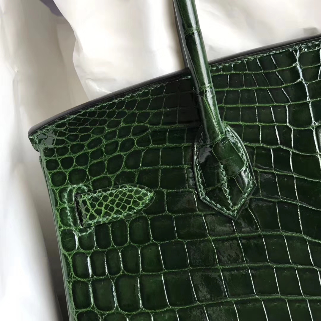 Noble Hermes CK67 Vert Fonce Shiny Crocodile Leather Birkin30CM Bag