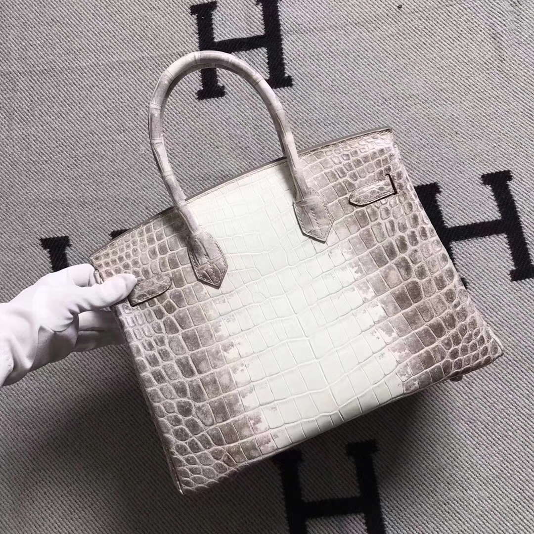 Hot Sale Hermes Himalaya Color Crocodile Leather Birkin Bag30CM Silver Hardware