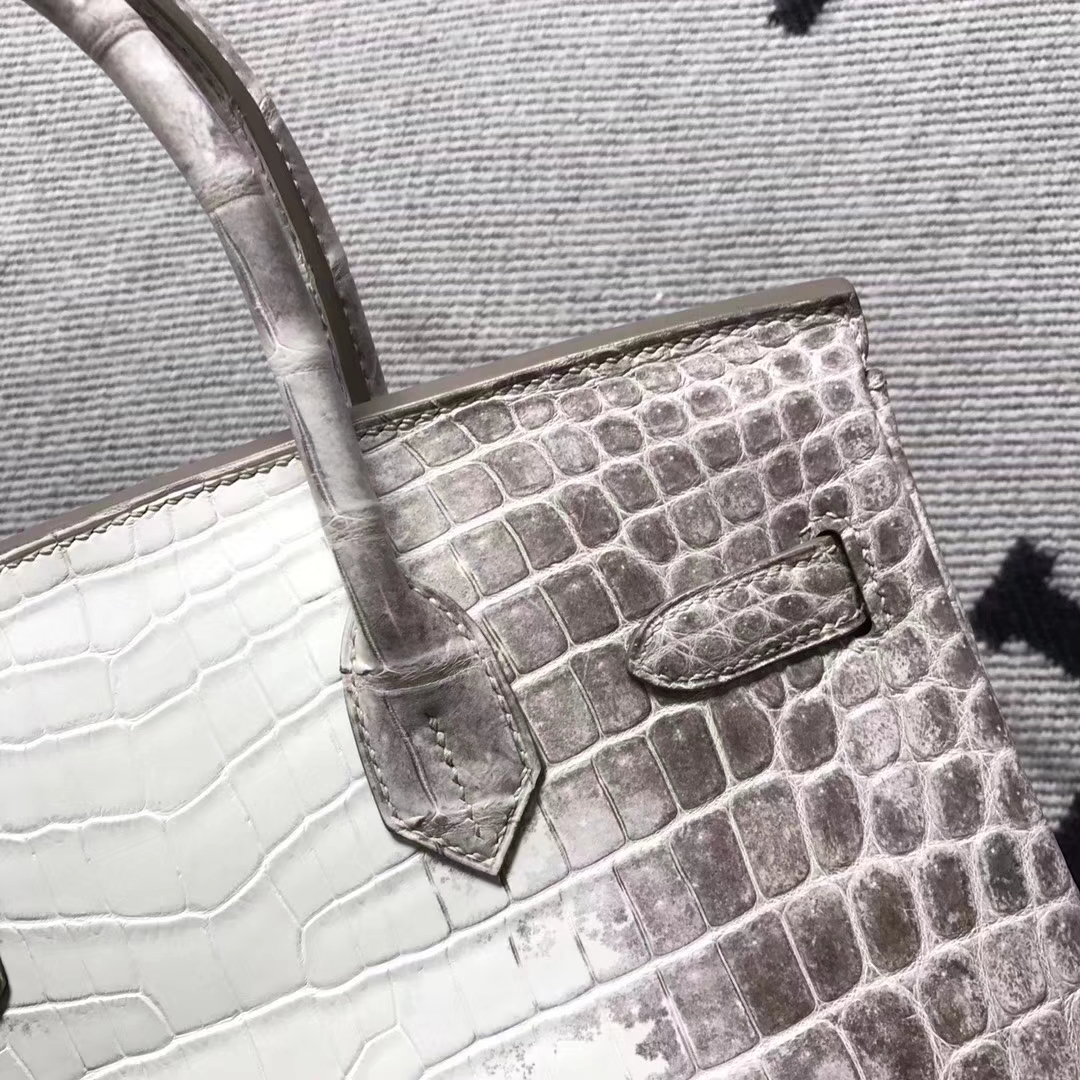 Hot Sale Hermes Himalaya Color Crocodile Leather Birkin Bag30CM Silver Hardware