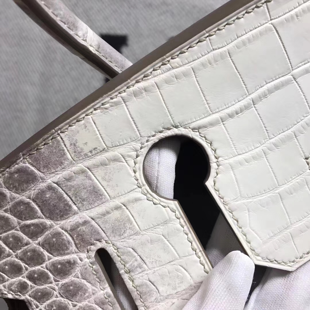 Hot Sale Hermes Himalaya Color Crocodile Leather Birkin Bag30CM Silver Hardware
