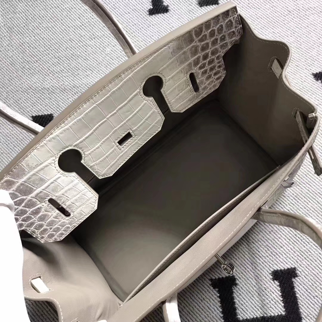 Hot Sale Hermes Himalaya Color Crocodile Leather Birkin Bag30CM Silver Hardware