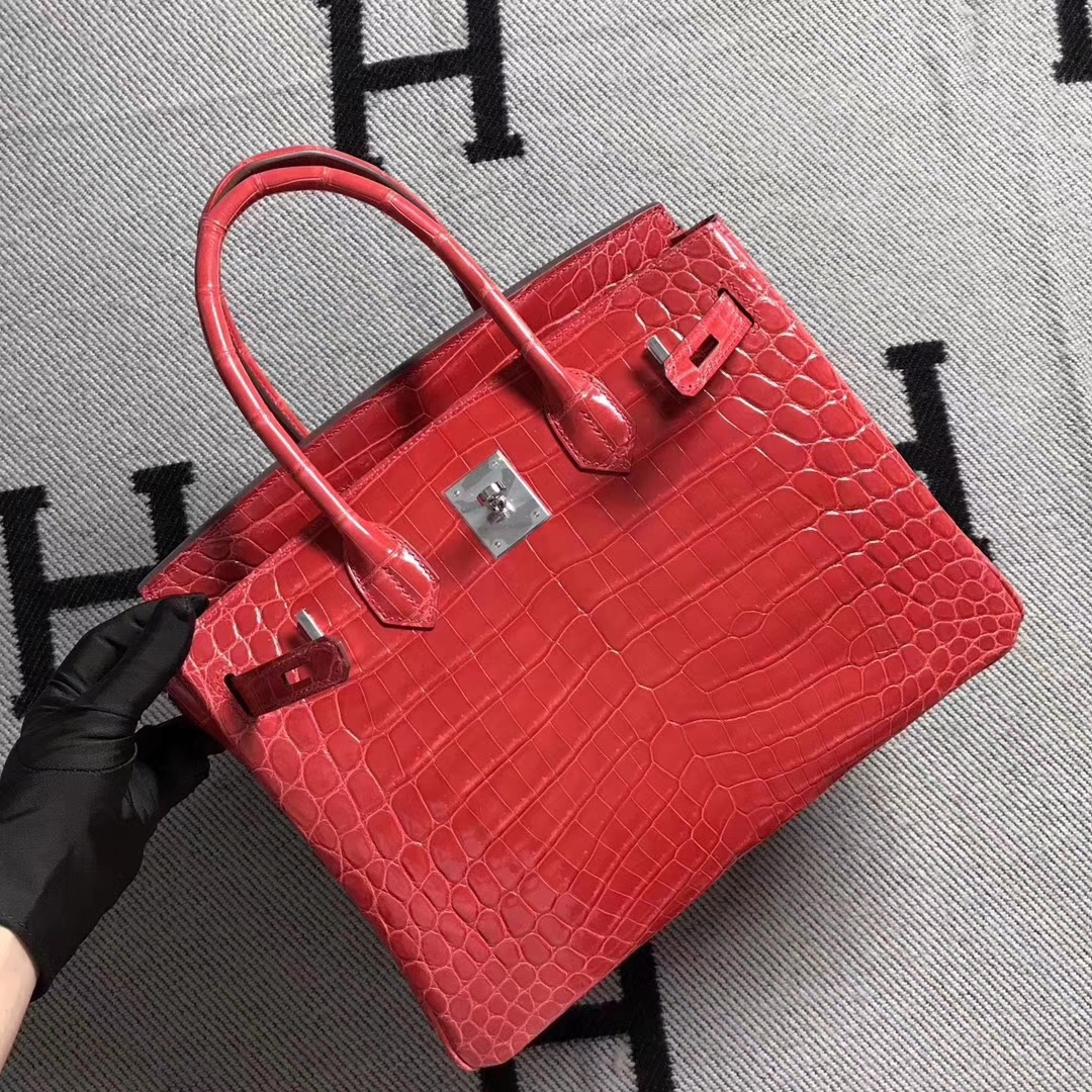 Discount Hermes Rose Peach Niloticus Shiny Crocodile Birkin Bag30CM Gold Hardware