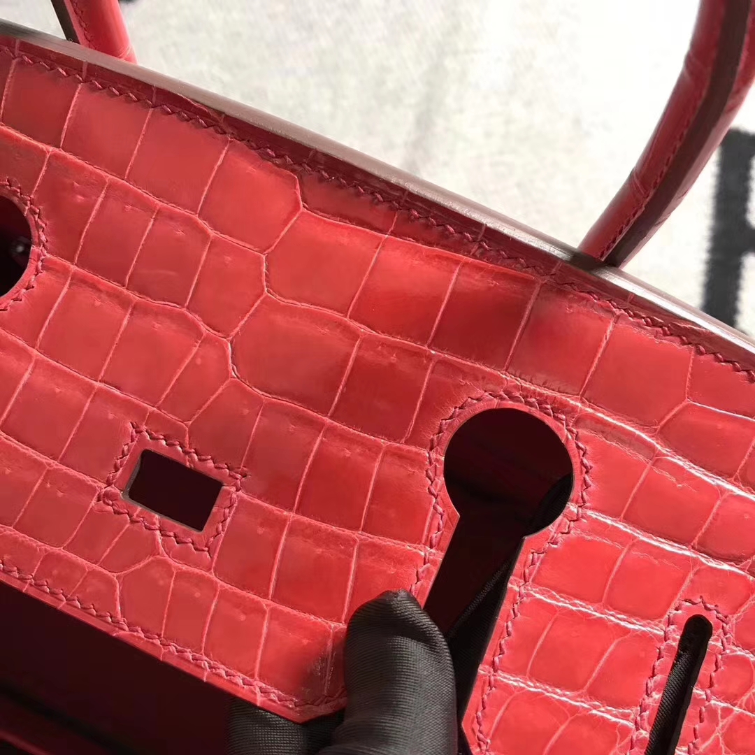 Discount Hermes Rose Peach Niloticus Shiny Crocodile Birkin Bag30CM Gold Hardware