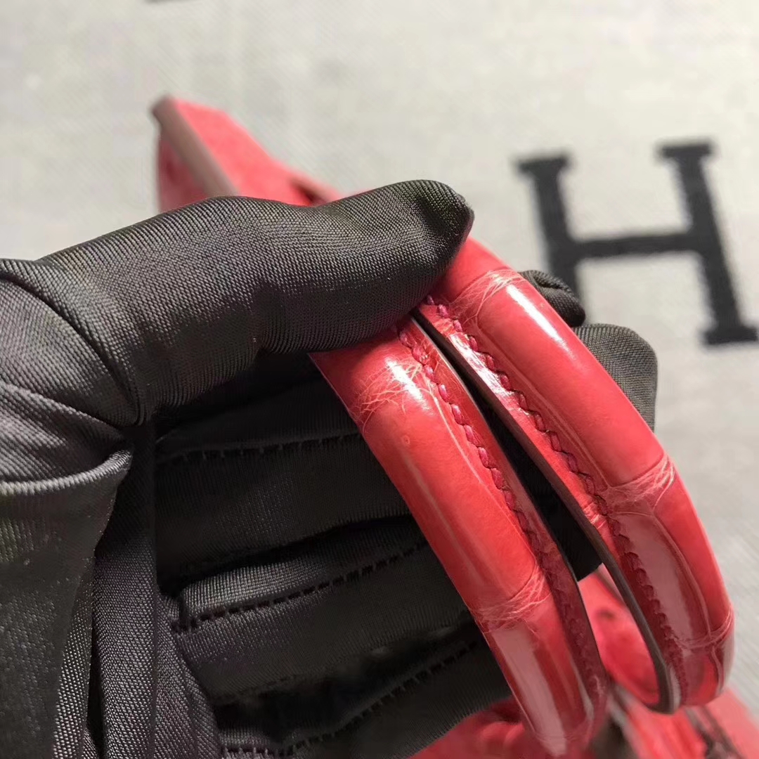 Discount Hermes Rose Peach Niloticus Shiny Crocodile Birkin Bag30CM Gold Hardware