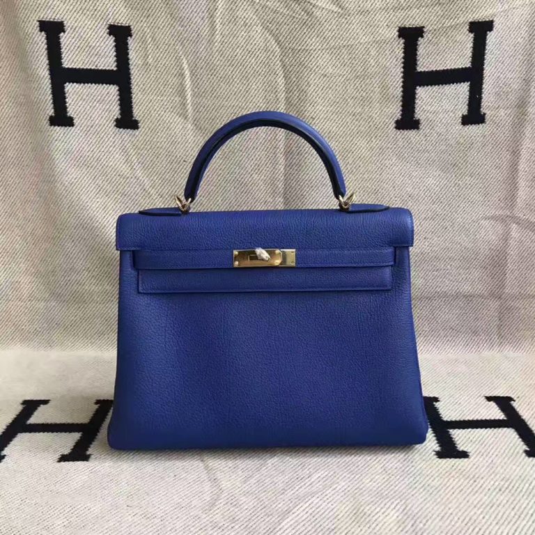 Hermes 7T Blue Electric Togo Leather Retourne Kelly 32cm Handbag