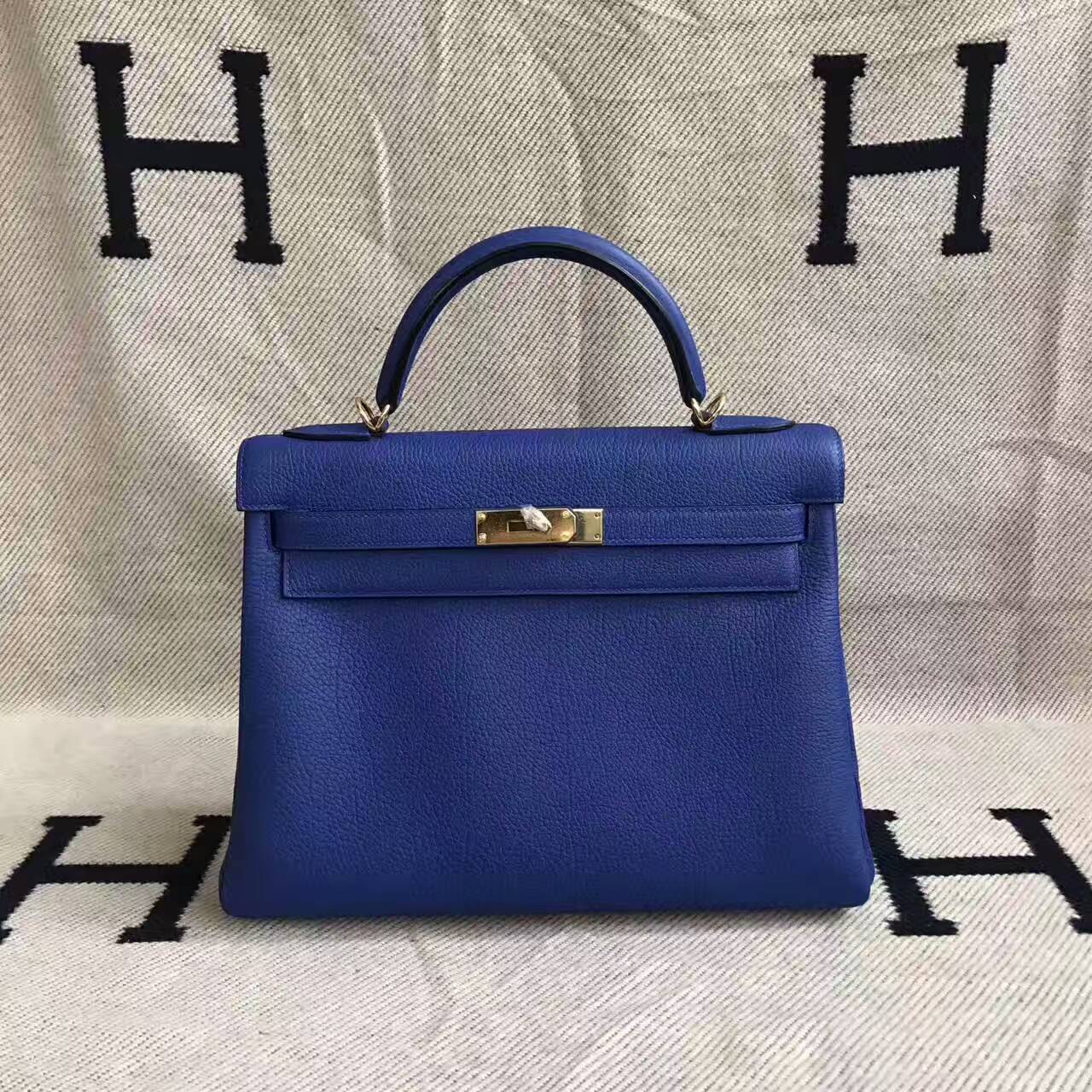 Wholesale Hermes 7T Blue Electric Togo Leather Retourne Kelly32cm Handbag